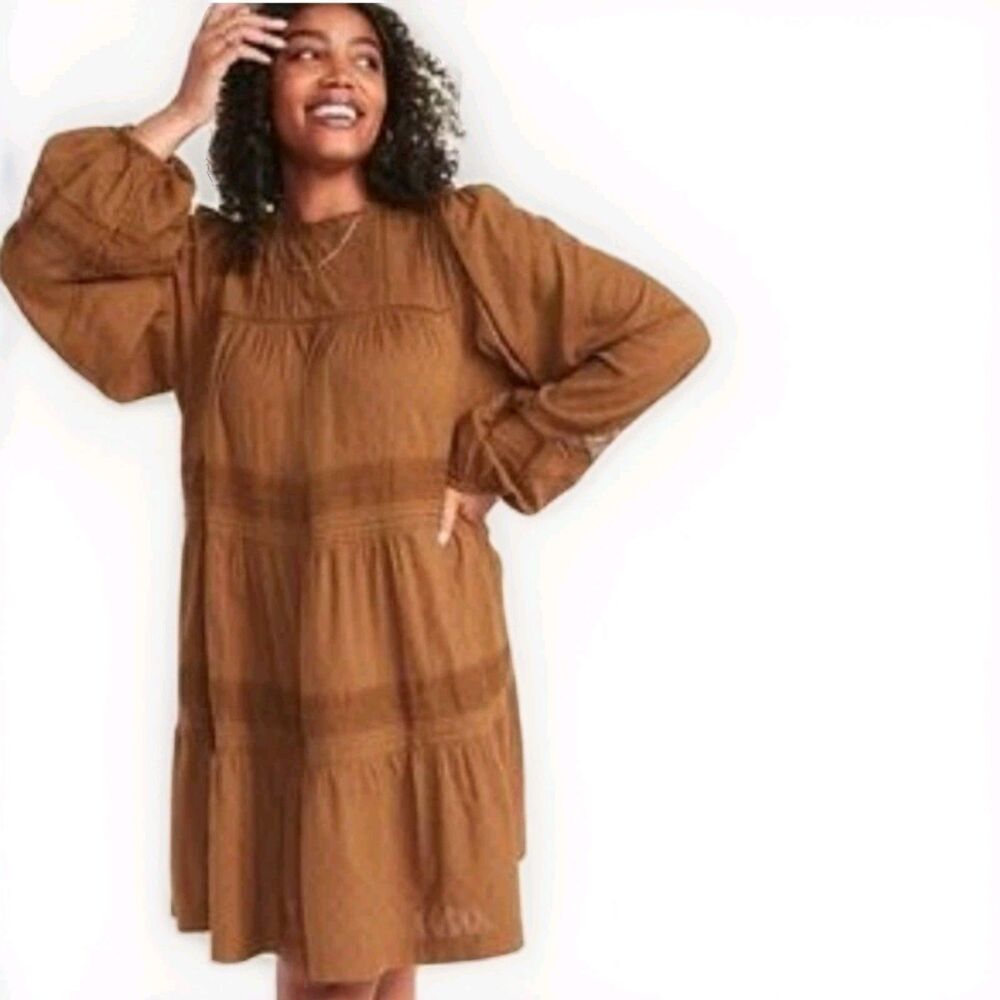 Old Navy brown boho peasant dress long sleeve size M